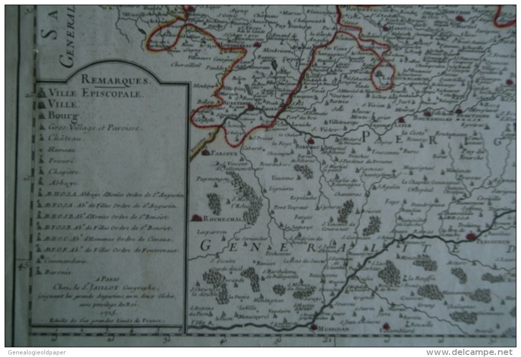 87-  RARE PLAN GENERALITE DE LIMOGES 1715- JAILLOT GEOGRAPHE DU ROI -5 ELECTIONS BRIVE-TULLE-BOURGANEUF-AN GOULEME - Historical Documents