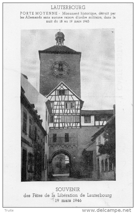 LAUTERBOURG SOUVENIR DES FETES DE LA LIBERATION DE LAUTERBOURG 19/03/1946 - Lauterbourg