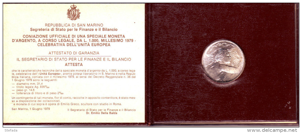 SAN MARINO SAINT MARIN 1979  EUROPA 1000 Lire ARGENTO  ASTUCCIO ORIGINALE ZECCA - San Marino