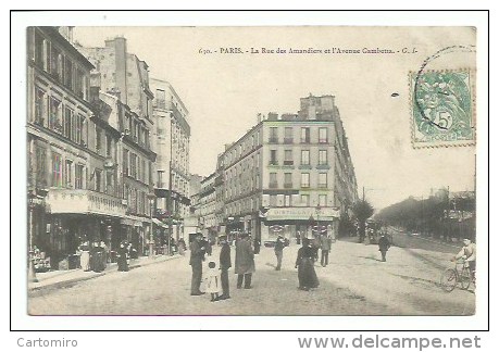 75 Paris - XX - La Rue Des Amandiers Et L'avenue Gambetta - Arrondissement: 20