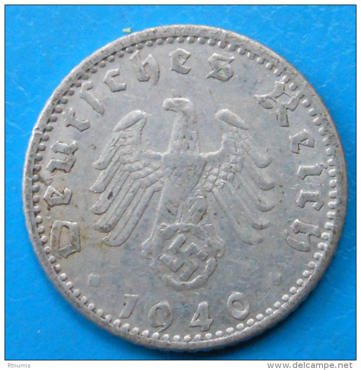 Allemagne Germany Deutschland 3ème Reich 50 Reichspfennig 1940 G Km 96 RARE ! - 50 Reichspfennig