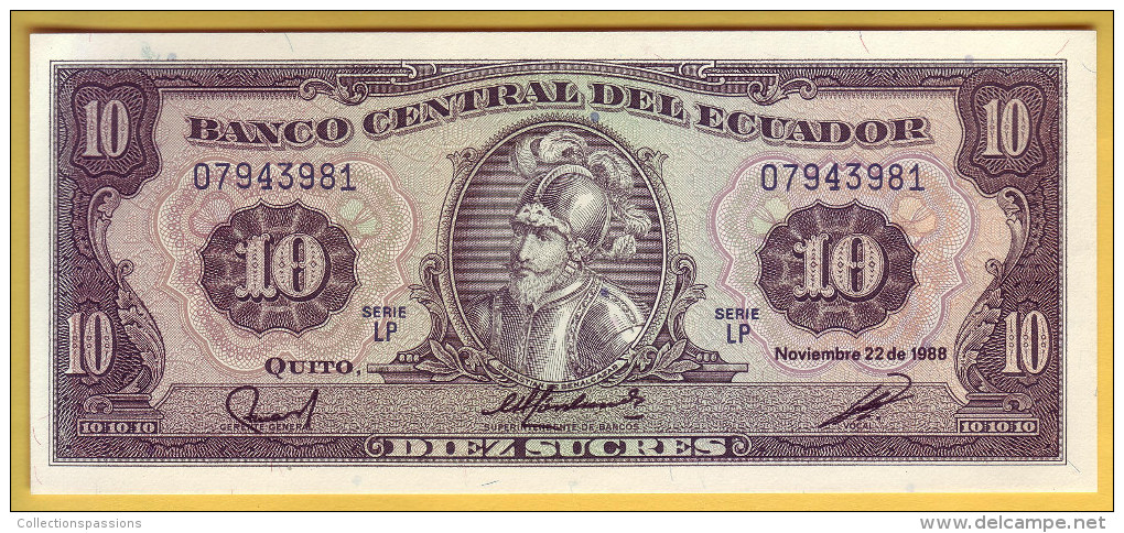 EQUATEUR - Billet De 10 Sucres. 22-11-1988. Pick: 121. NEUF - Equateur