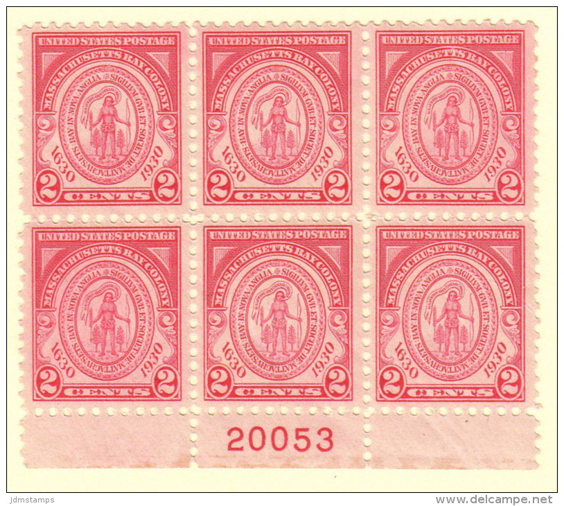 USA SC #682 MNH PB6  1930 Massachusetts Bay Colony #20053, CV $26.00 - Plate Blocks & Sheetlets