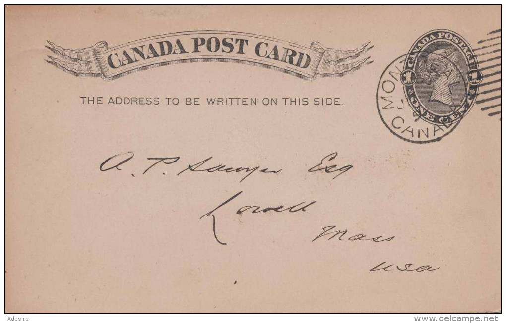 CANADA 1894 - One Cent Ganzsache Auf Pk Gel.n.USA Mass - 1860-1899 Règne De Victoria