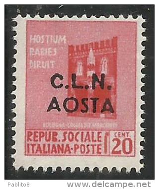 REPUBBLICA SOCIALE 1944 SOPRASTAMPATO D'ITALIA CLN AOSTA TAMBURINI CENTESIMI 20 MNH - National Liberation Committee (CLN)