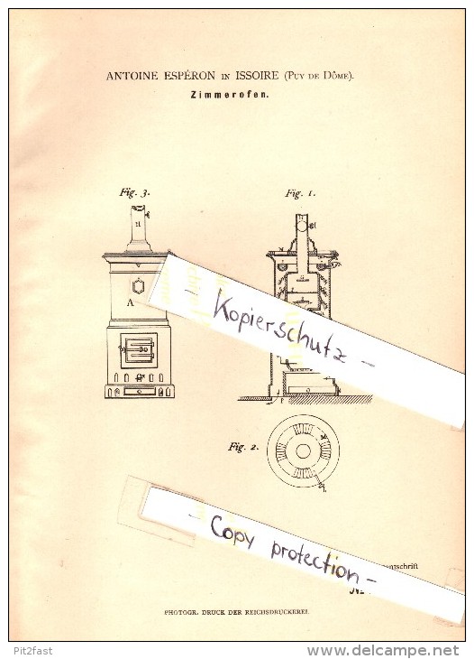 Original Patent - Antoine Espéron à Issoire , Puy De Dome , 1884 , Chambres Four !!! - Historische Dokumente