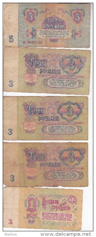 USSR ; Russie ; Russia ;  Rossiya ; 5 ; 3 ; 1 Rubles. Used Banknotes - Russia