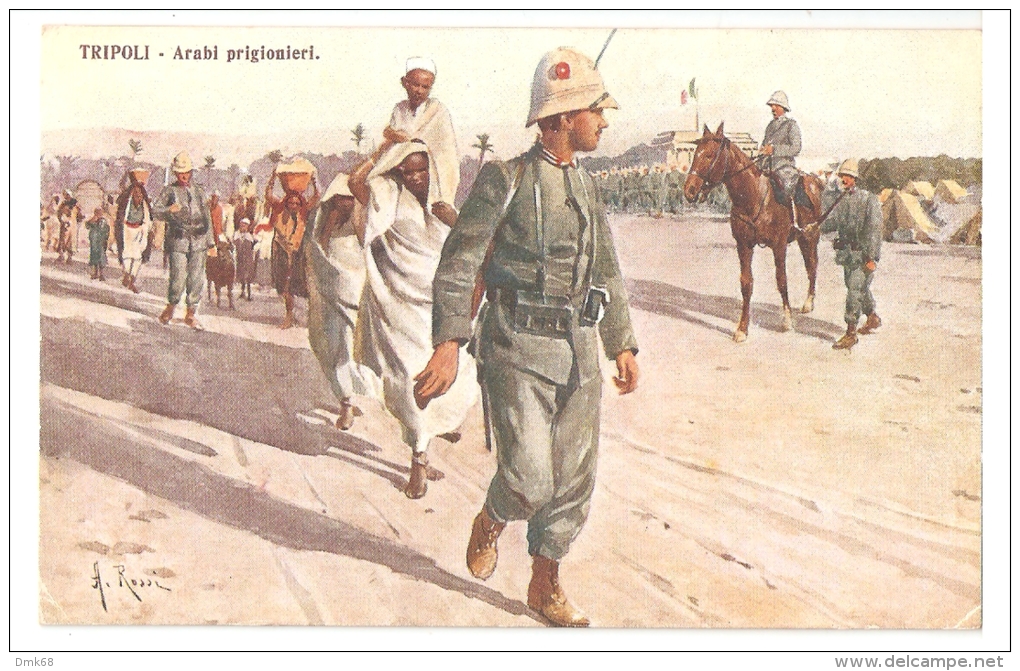 AFRICA - LIBIA - TRIPOLI - A. ROSSI SIGNED POSTCARD 1918 - ARAB PRISONERS - Libya