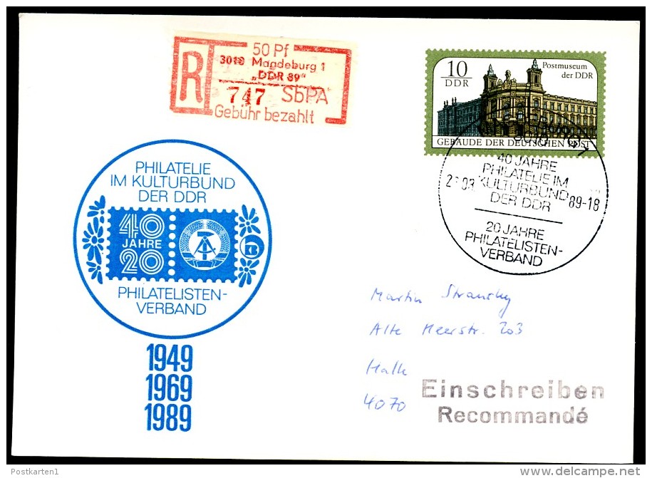 DDR PP21 C1/001 Privat-Postkarte EINSCHREIBEN SONDER-R-MARKE Magdeburg 1989 - Etichette Di Raccomandazione