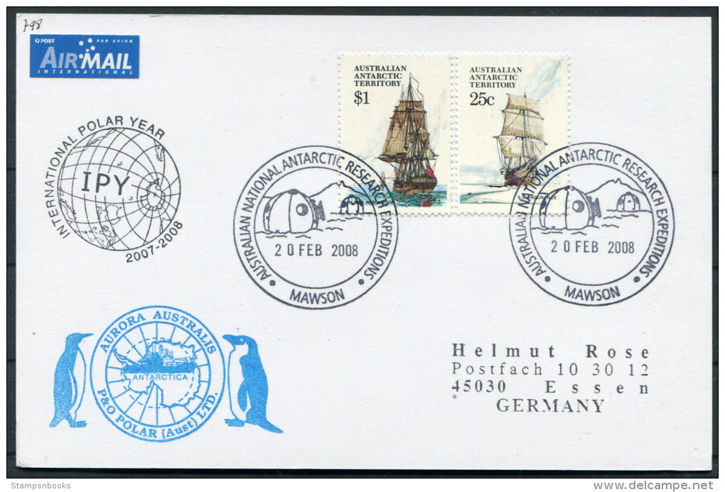 2008 A.A.T. Antarctic Aurora Australis IPY Polar Penguin Ship Research Expedition Mawson Postcard - Covers & Documents