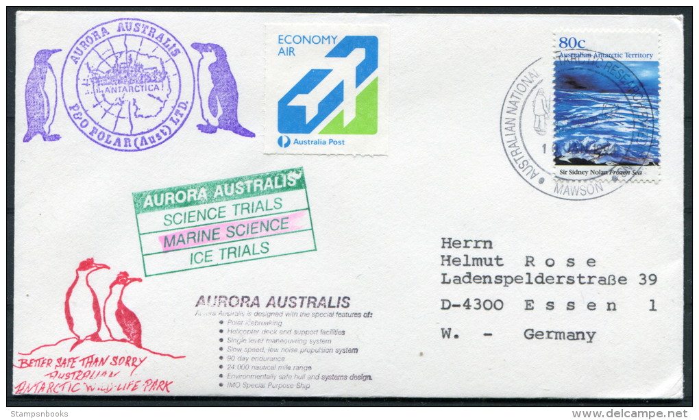 1992 A.A.T. Antarctic Aurora Australis Ship Marine Science Research Expedition Penguin Mawson Cover - Covers & Documents