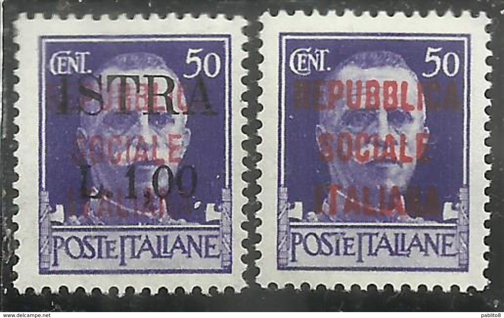 OCCUPAZIONE JUGOSLAVIA YUGOSLAVIA ISTRIA ISTRA 1945 SOPRASTAMPATO LIRE 1 SU CENT. 50 CARMINIO LILLACEO MNH CERTIFICATO - Joegoslavische Bez.: Istrië