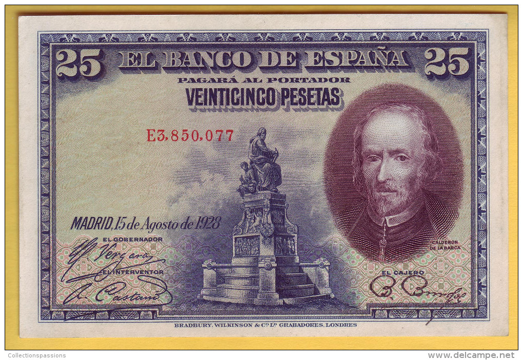 ESPAGNE - Billet De 25 Pesetas. 15-08-1928. Pick: 74b. SUP+ - 1-2-5-25 Pesetas