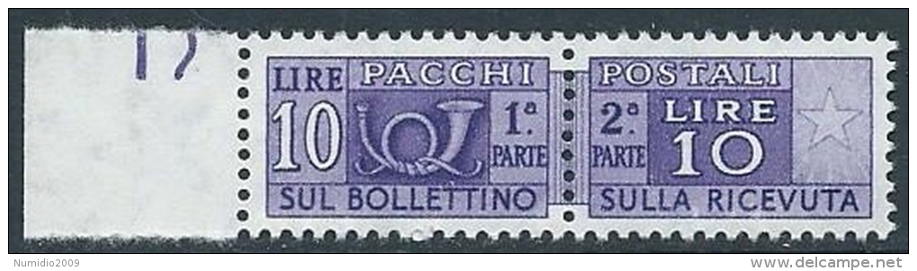 1955-79 ITALIA PACCHI POSTALI STELLE 10 LIRE MNH ** - JU62-5 - Postpaketten