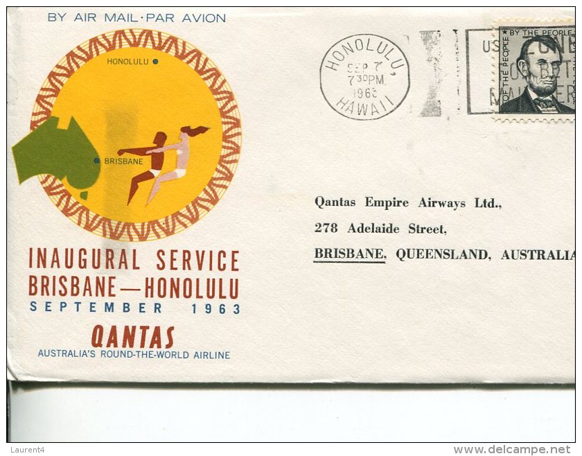 (149) QANTAS First Flight Brisbane To Honolulu- 1963 - Primi Voli