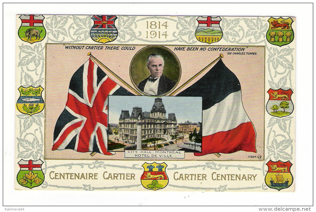 CANADA  /  CENTENAIRE  CARTIER 1814-1814  +  CITY  HALL  De  MONTREAL +  SIR  CHARLES  TUPPER - Montreal