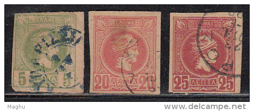 3 Greece Stamps Used 1886, Imperf., As Scan - Gebruikt