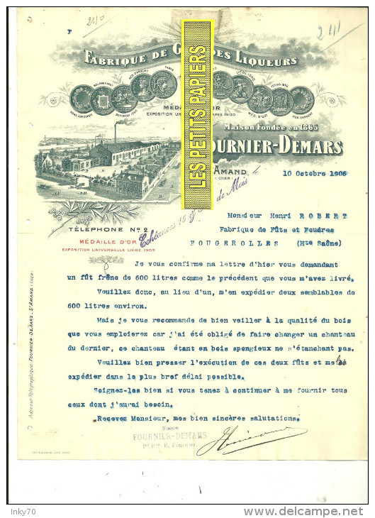 18 - Cher - ST-AMAND - Facture FOURNIER-DEMARS - Fabrique De Liqueur – 1906 - REF 159 - 1900 – 1949