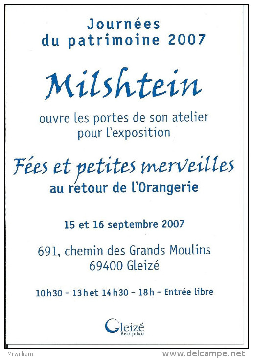 CP Pub GLEIZE 69, Journée Du Patrimoine 2007, Exposition MILSHTEIN - Gleize
