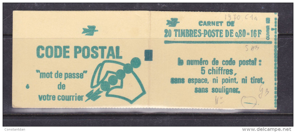 FRANCE CARNET N° 1970 C1 20 TIMBRES CODE POSTAL GOMME BRILLANTE CONF 6 AVEC NUMERO - Autres & Non Classés