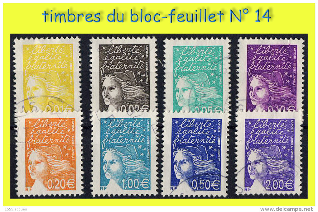 TIMBRES DU BLOC-FEUILLET : MARIANNE DE LUQUET 2002 - COULEURS DE MARIANNE EN EUROS - OBLITÉRÉS B - - 1997-2004 Marianne (14. Juli)