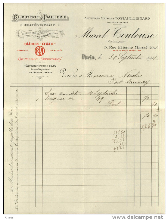 Esquerré & Fils  bijouterie  joaillerie en gros  Bordeaux 1917 facture  Ets 