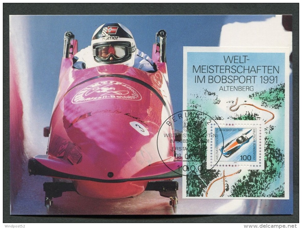 GERMANIA GERMANY - FDC CARTOLINA MAXIMUM CARD 1991 - CAMPIONATI DEL MONDO DI BOB ALTENBERG - 137 - Inverno