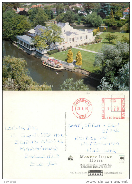 Monkey Island Hotel, Bray-on-Thames, Berkshire, England Postcard Posted 1996 Stamp - Autres & Non Classés