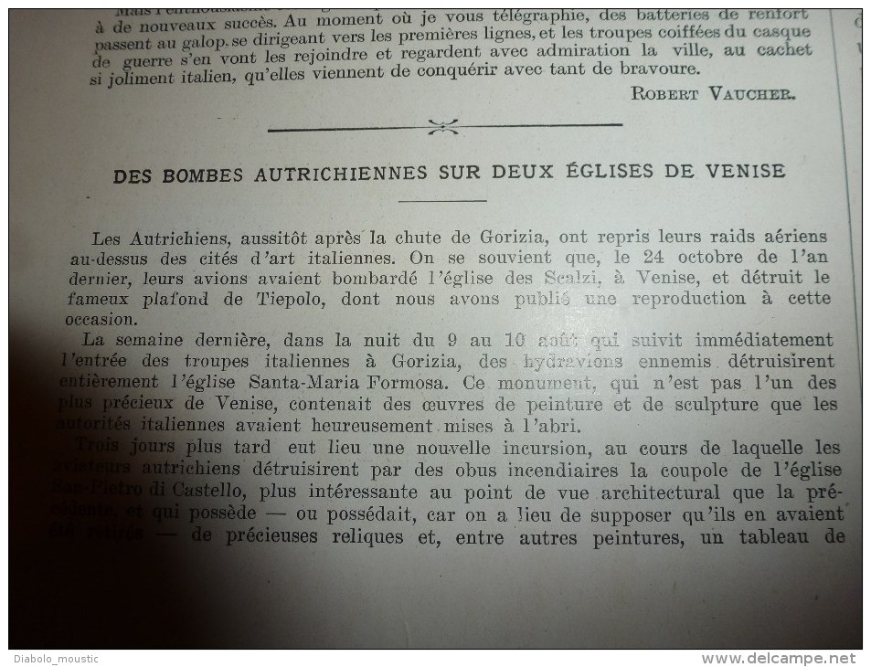 1916:Italiens à IZONSO;Gorizia;Claude Goutaudier De Renaison;Reine Des Belges;MAISONNETTE;Obusier Incendiaire;Aquarelles - L'Illustration