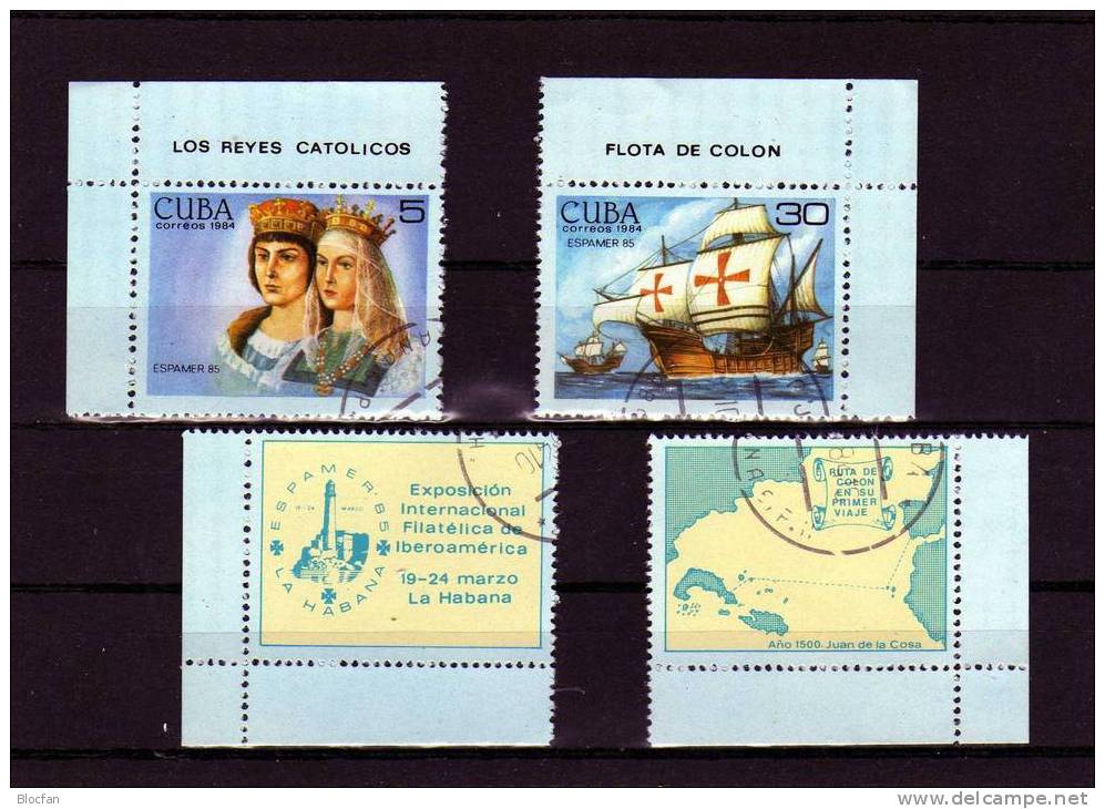Expo ESPAMER 1985 Havanna Kuba 2894/7+Block 86 O 12€ Columbus Entdeckung Amerikas Philatelic M/s Ship Bloc Sheet Bf Cuba - Collections, Lots & Séries