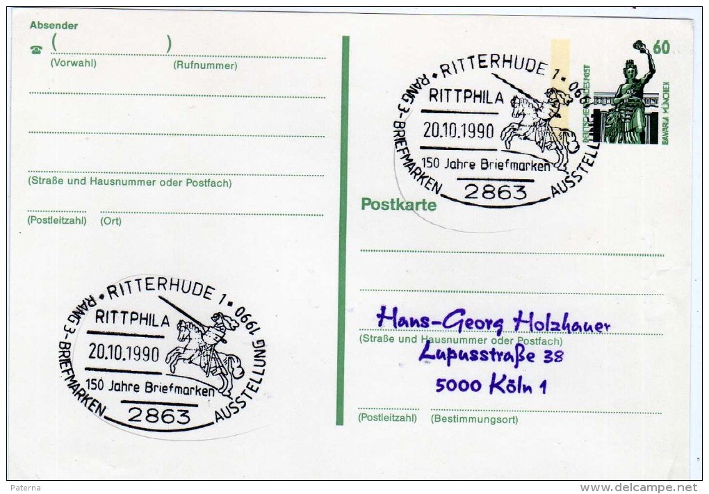 2315 Entero Postal Rittphila 1990 , Ritterhude Alemania - Cartes Postales - Oblitérées