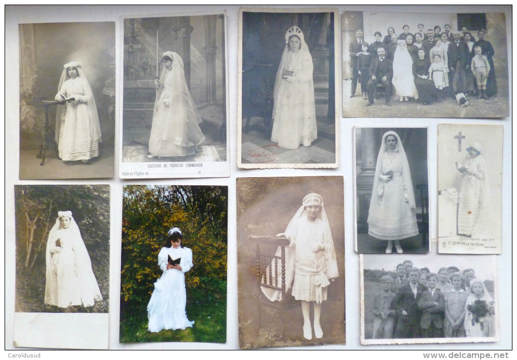 Cp Et Image 10x Photo FAMILLE Souvenir Communion Fille Communiante Missel Chapelet Aumoniere 1 Offerte Certaines 1900 - Communion