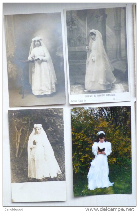 Cp Et Image 10x Photo FAMILLE Souvenir Communion Fille Communiante Missel Chapelet Aumoniere 1 Offerte Certaines 1900 - Communion