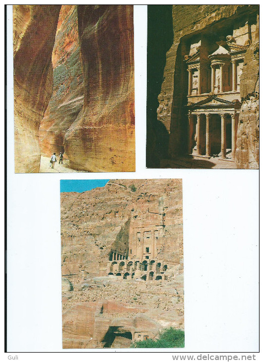 Asie Jordanie JORDAN - PETRA  -Lot De 3 Cpm Voir Scan R/V  Des 3 Cartes (Pharaon, Siq, Urn Tomb) - Giordania