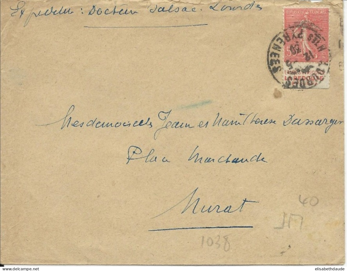 1930 - TYPE SEMEUSE Avec PUB "LA REDOUTE" De CARNET Sur ENVELOPPE De LOURDES - Brieven En Documenten