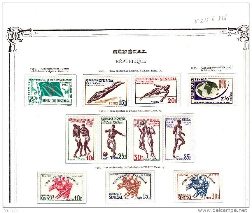 SENEGAL - N° 215 A 225 NEUF X  ANNEE 1962-63 - Unused Stamps