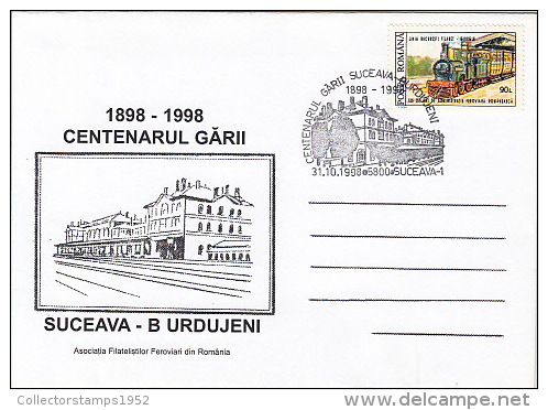 9376- TRAINS, LOCOMOTIVE, SUCEAVA BURDUJENI RAILWAY STATION, SPECIAL COVER, 1998, ROMANIA - Trains