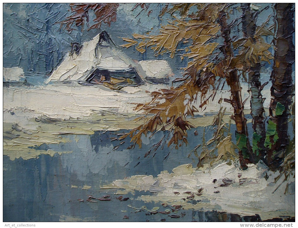 Belle et Grande Huile sur Toile "Paysage d’Hiver" signée