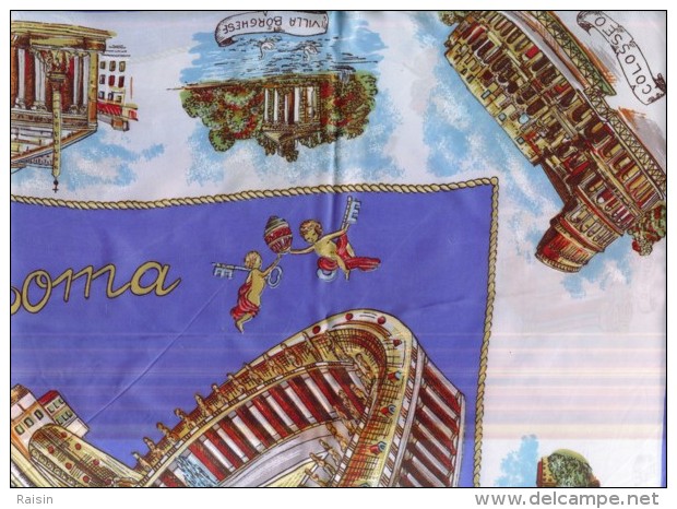 Foulard  Vintage Satiné " Ricordo Di Roma "   Piazza S. Pietro Au Centre Des Divers Monuments  BE - Halstücher & Schals