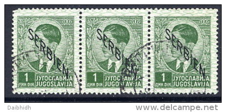 SERBIA OCCUPATION 1941 Definitive With Overprint Downwards, 1d Used Strip Of 3   Michel 3 - Occupation 1938-45