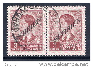 SERBIA OCCUPATION 1941 Definitive With Overprint Upwards, 3d Pair Used.   Michel 36 - Ocupación 1938 – 45