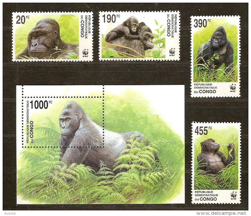 Congo 2002 OCBn° 2110-13 Et Bloc 207 *** MNH Faune Gorilles WWF Cote 30 Euro - Unused Stamps