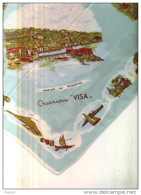 Foulard Vintage Satiné  Craazioni  "Visa " Italie  " Torna A Sorrento "  Tarantilla  Monuments Et Paysages Divers  BE - Scarves