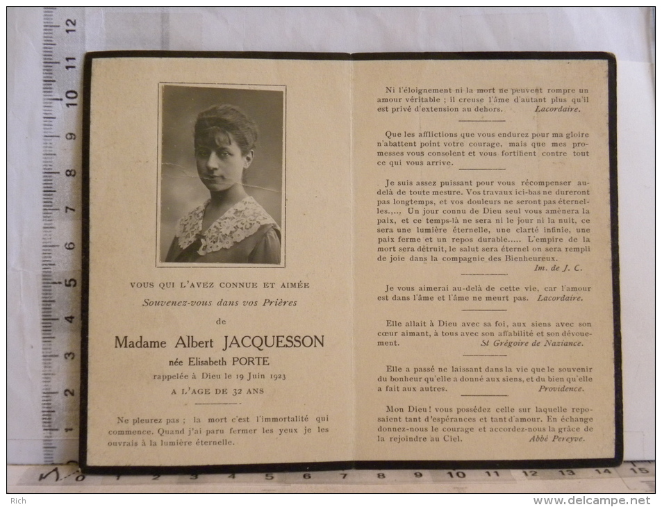 Image Religieuse - Décès Madame Albert Jacquesson Née Elisabeth Porte - 19 Juin 1923 - Devotieprenten