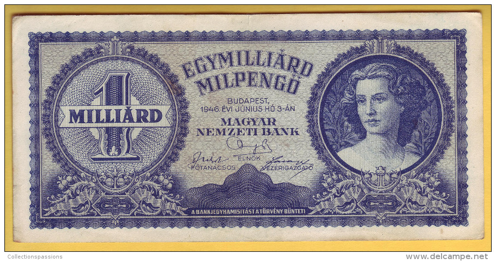 HONGRIE - Billet De 1 Milliard Milpengö. 3-6-1946. Pick: 131. SUP - Ungheria