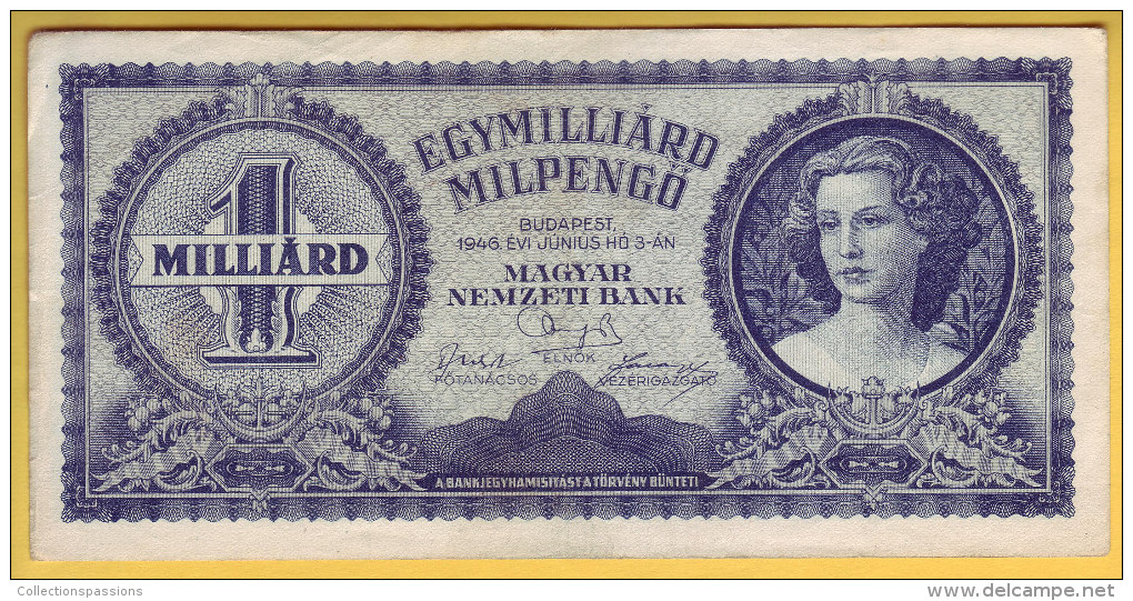 HONGRIE - Billet De 1 Milliard Milpengö. 3-6-1946. Pick: 131. SUP - Ungheria