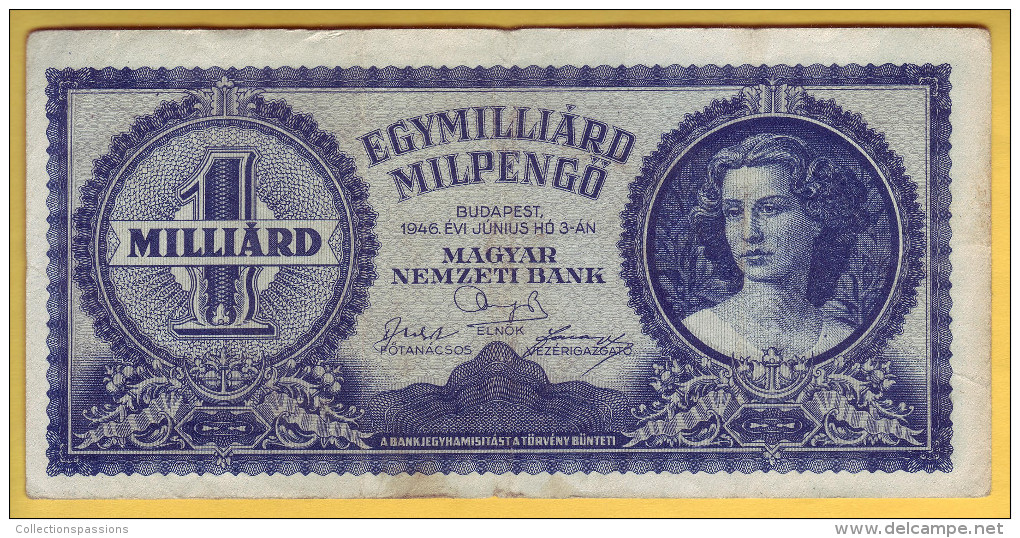 HONGRIE - Billet De 1 Milliard Milpengö. 3-6-1946. Pick: 131. SUP - Hungary