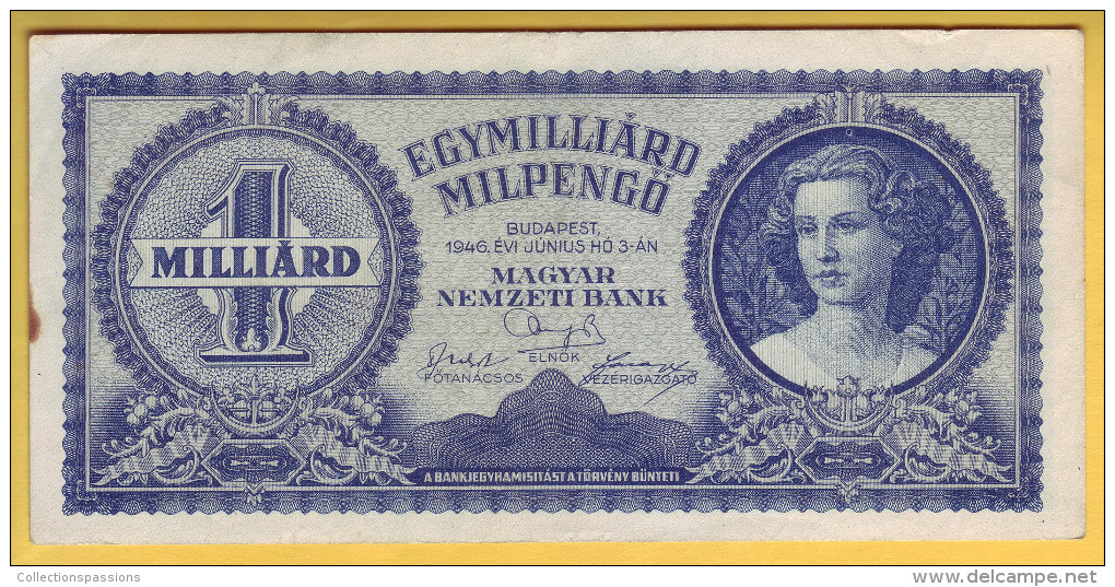 HONGRIE - Billet De 1 Milliard Milpengö. 3-6-1946. Pick: 131. SUP - Hungary