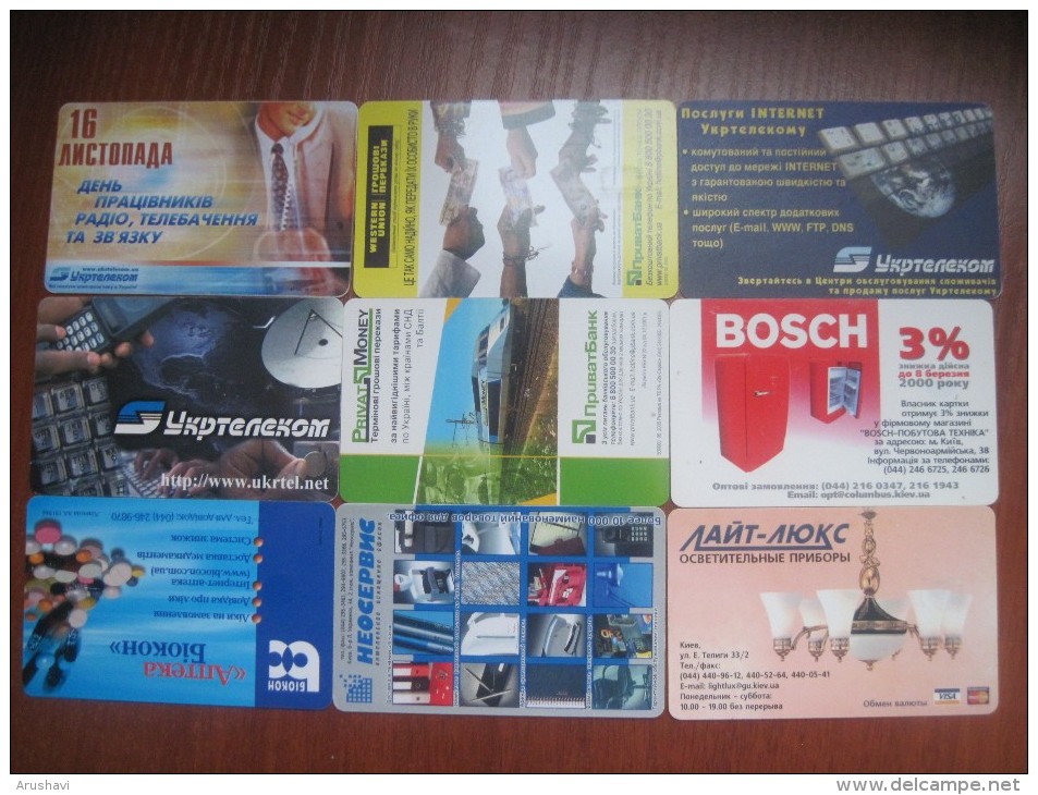 Ukraine. Advertising. Lot Of 9 Crads. UKRTELECOM. 2001-2007 - Oekraïne