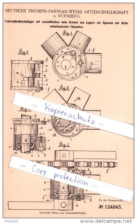 Original Patent  -  Deutsche Triumph-Fahrrad-Werke AG In Nürnberg , 1900 , Tretlager , Fahrräder !!! - Sonstige & Ohne Zuordnung